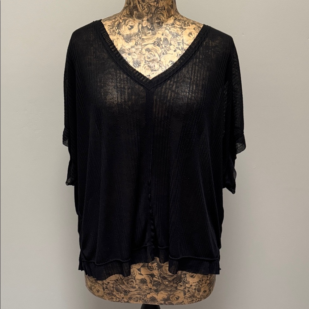 We The Free Free People Black Short Sleeve See Thru Tee size XS